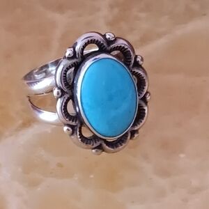 925 Silver Double Band Turquoise Ring